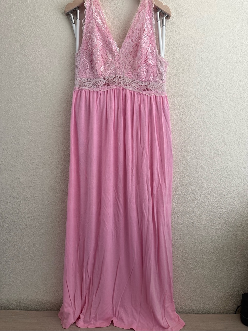 Delicate Pink Lace-Trim Maxi Chemise